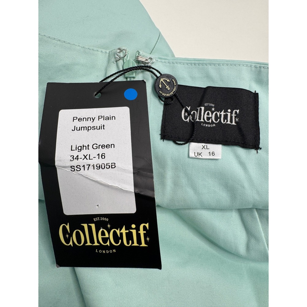 COLLECTIF Penny Plain Jumpsuit Light Green US 12 50s Retro Vintage Look